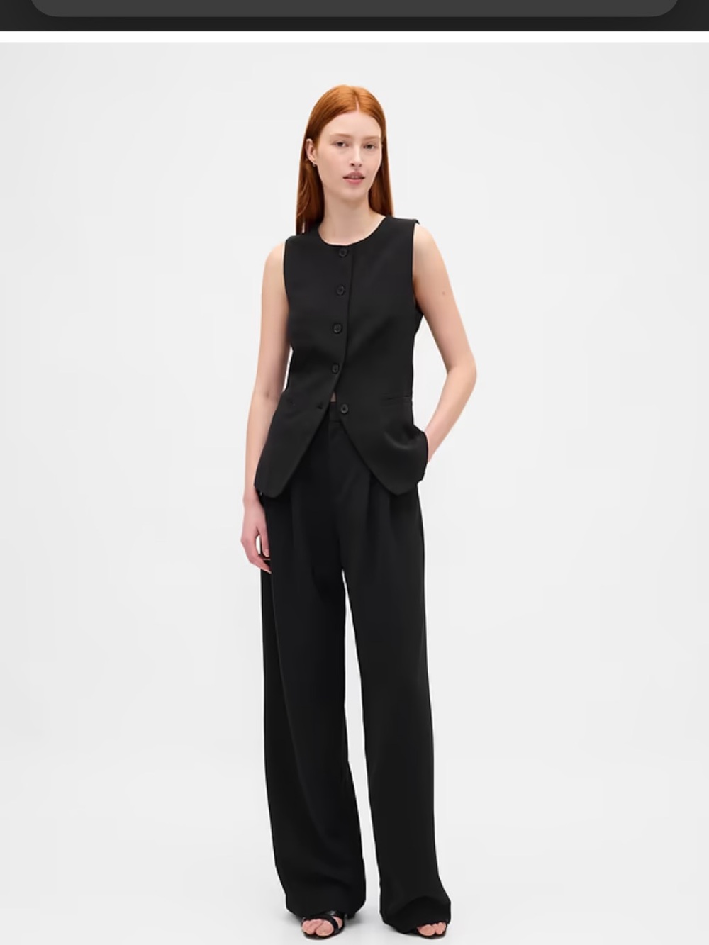 Gap 365 High Rise Trousers / Black Pleated Wide-Leg Dress Pants